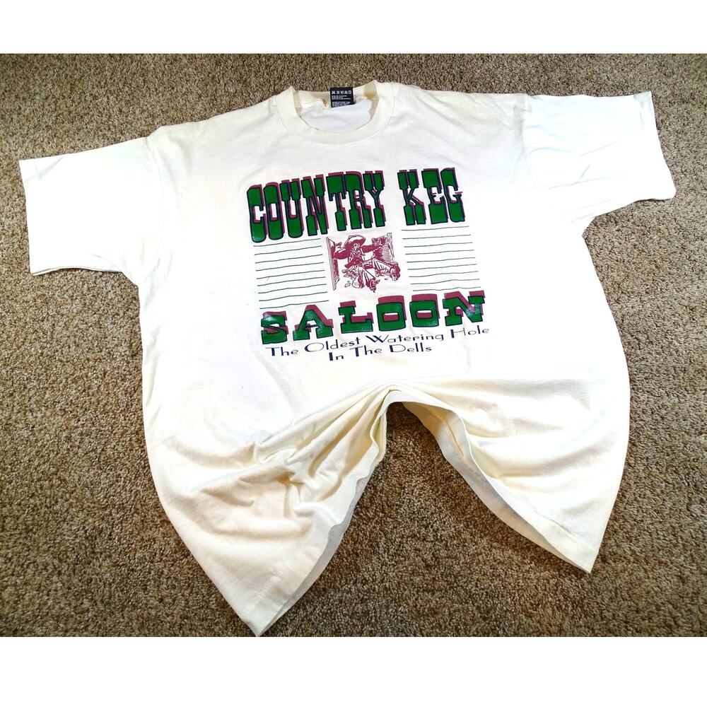 Vintage 90s Country Keg Saloon T Shirt XL Single Stitch Stylized Western Graphic